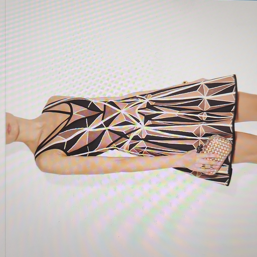 HERVE LEGER brand new, geometric, never worn A-line dress size small - Picture 2 of 9